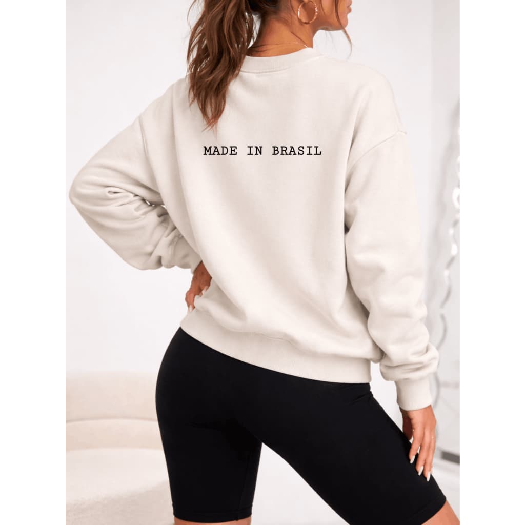 Moletom Careca Feminino Brasa Brasuca Blusa De Frio Estampado Gola Canelada Inverno Brasil Copa Seleção Algodão