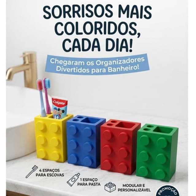 Porta Escova de Dente e Pasta Estilo Lego Família Bloco de Montar Organizador de Banheiro Criativo - Envio imediato
