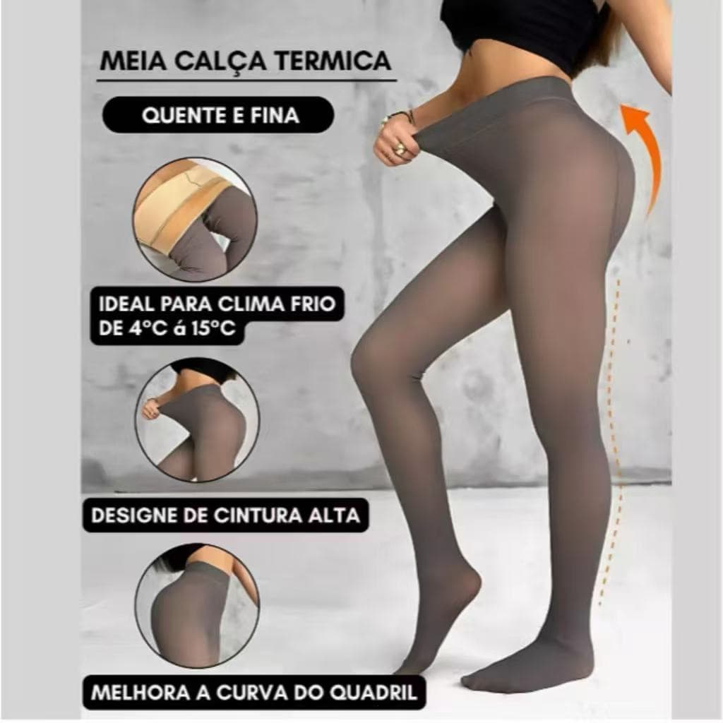 Meia Calça De Lã Térmica Translúcida Forrada Pelinho Pelúcia-Tamanho único191