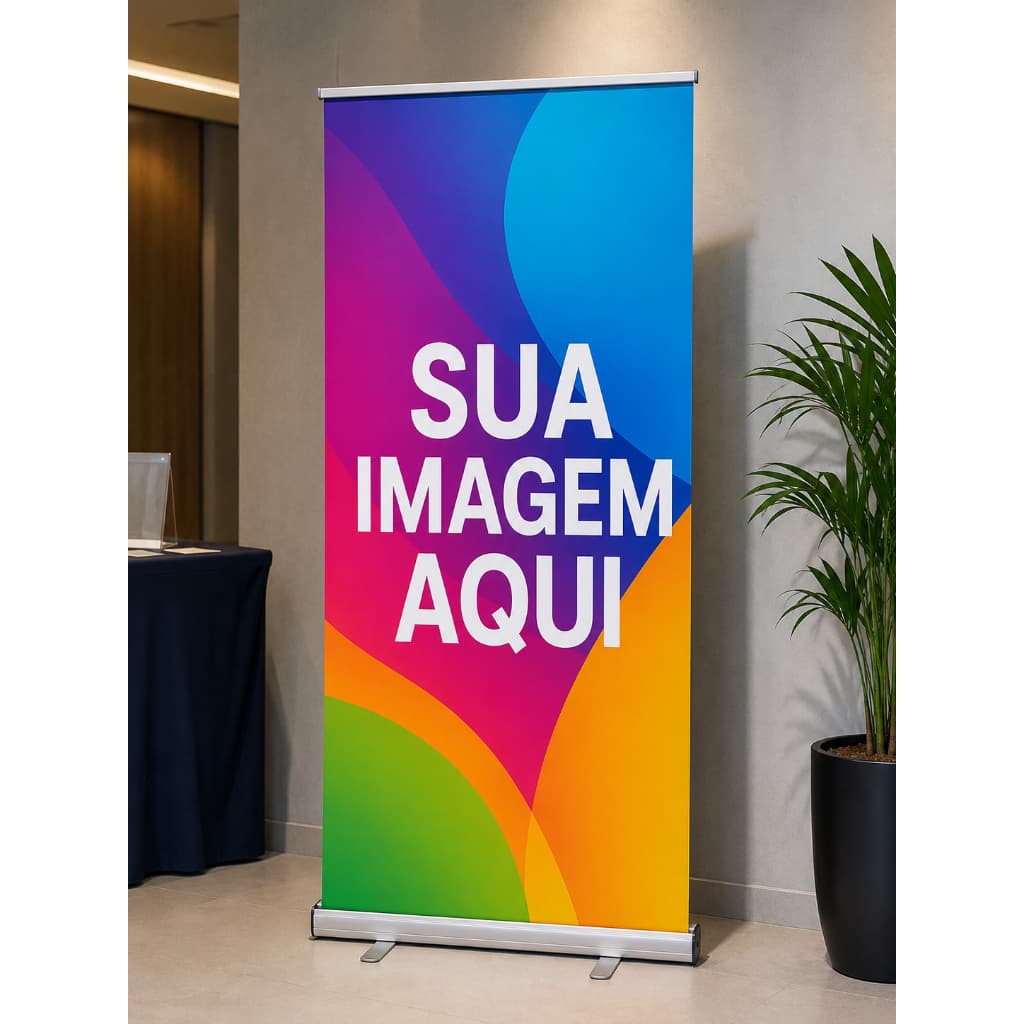 Porta Banner "ROLL UP - COMPLETO"  (LONA + CASE) - Medidas - 80x200 e 100X200