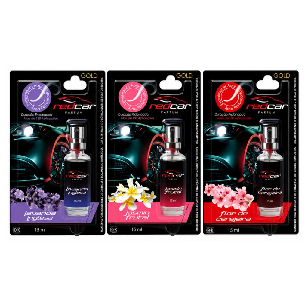 Kit 3 Unidades de Perfume Redcar Para Carro Aromatizante Cheirinho em Spray Para Carro 15ml