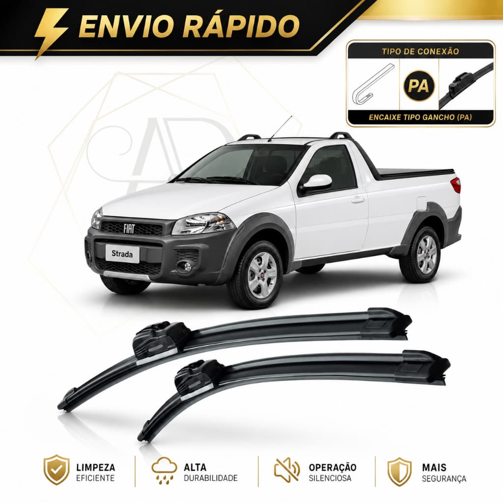 Par Palheta Limpador Parabrisa Fiat Strada 1996 a 2020 Silicone Dianteiro Gancho