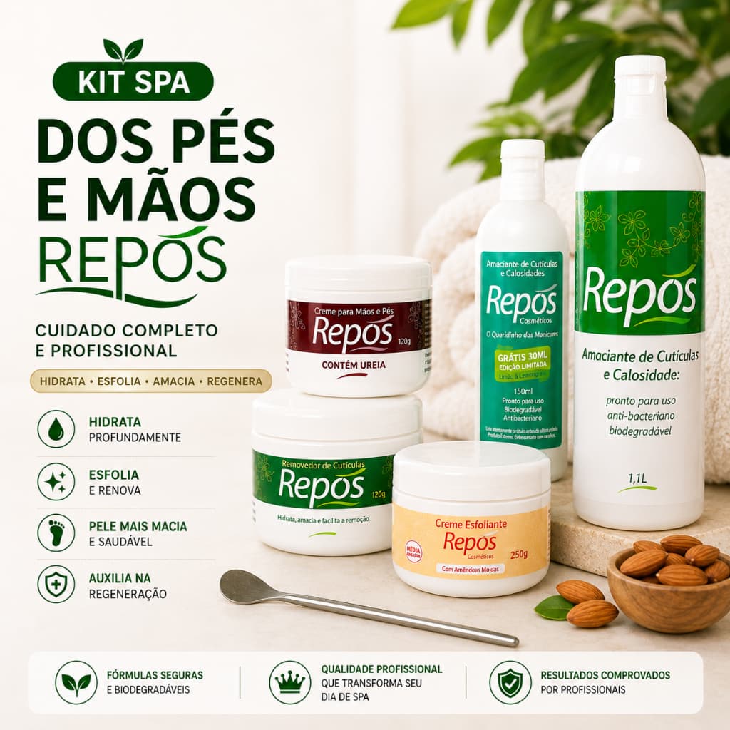 Kit Spa dos Pés Mãos e Unhas Repós Amolece Calosidades Cutículas Rachaduras Creme Ureia Esfoliante
