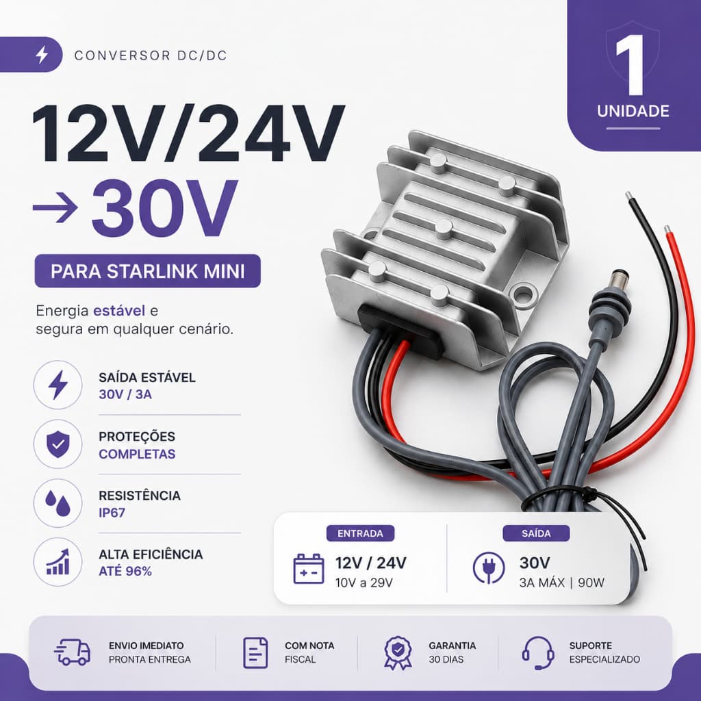 Conversor DCDC Starlink Mini 12/24V para 30V Boost 3A 90W