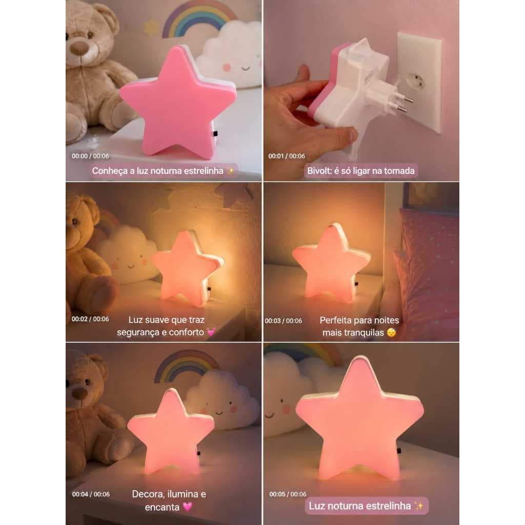 abajur luminária de tomada luz Led Estrela