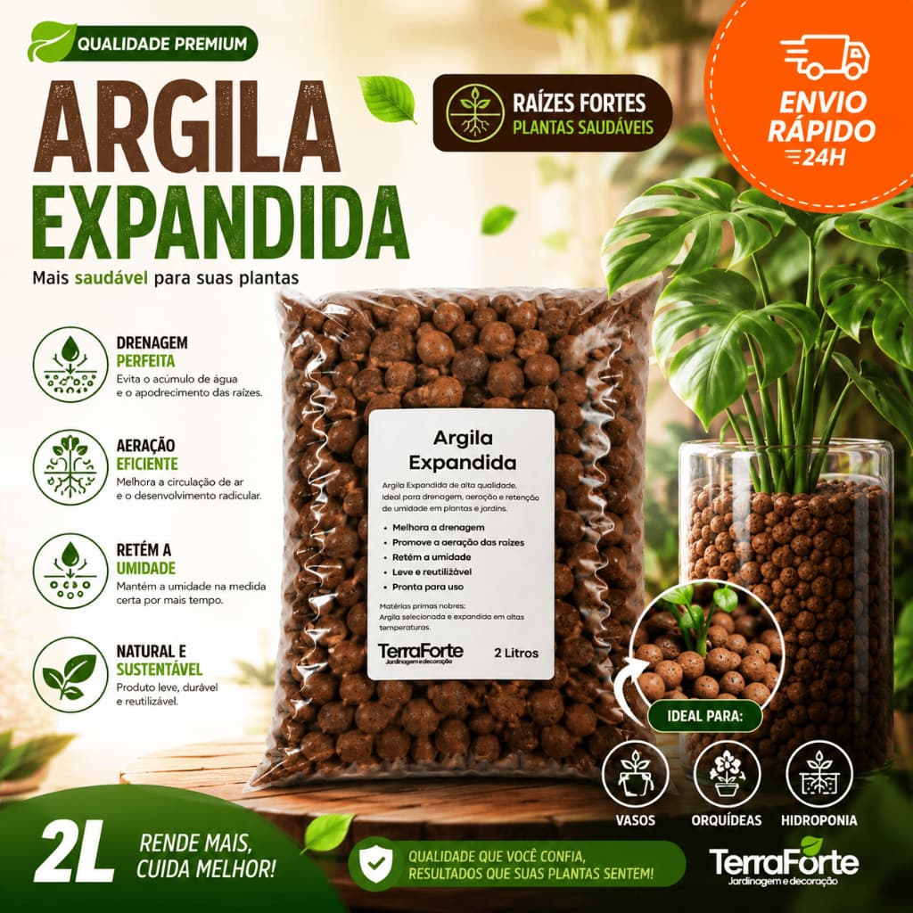 Argila Expandida - Embalagem de 2L a 10L  - Ótima para Jardinagem Drenagem Vasos Decorações Jardim Solo Plantas