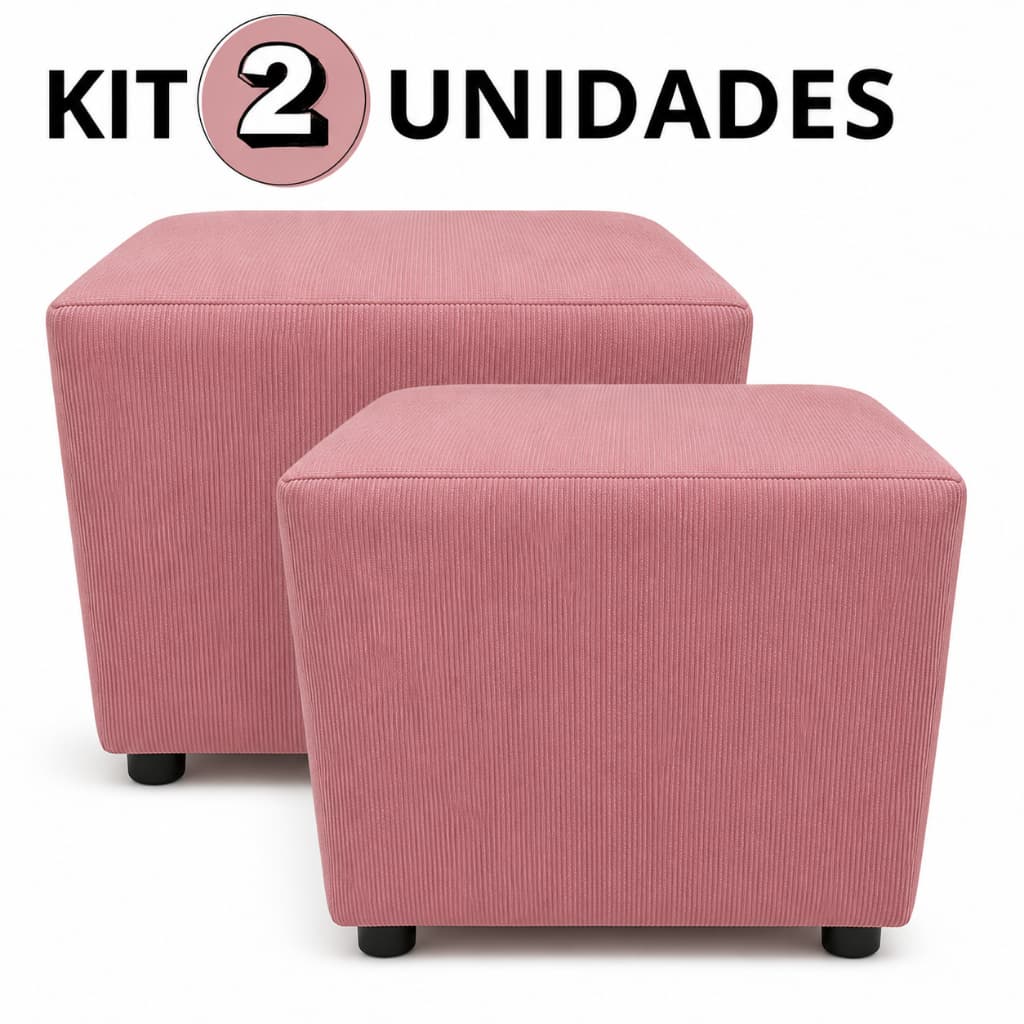 Kit 2 Puff Banquinho Reforçado - Tecido Suede - 25x29x29 - Suporta Até 120kg - A PRONTA ENTREGA
