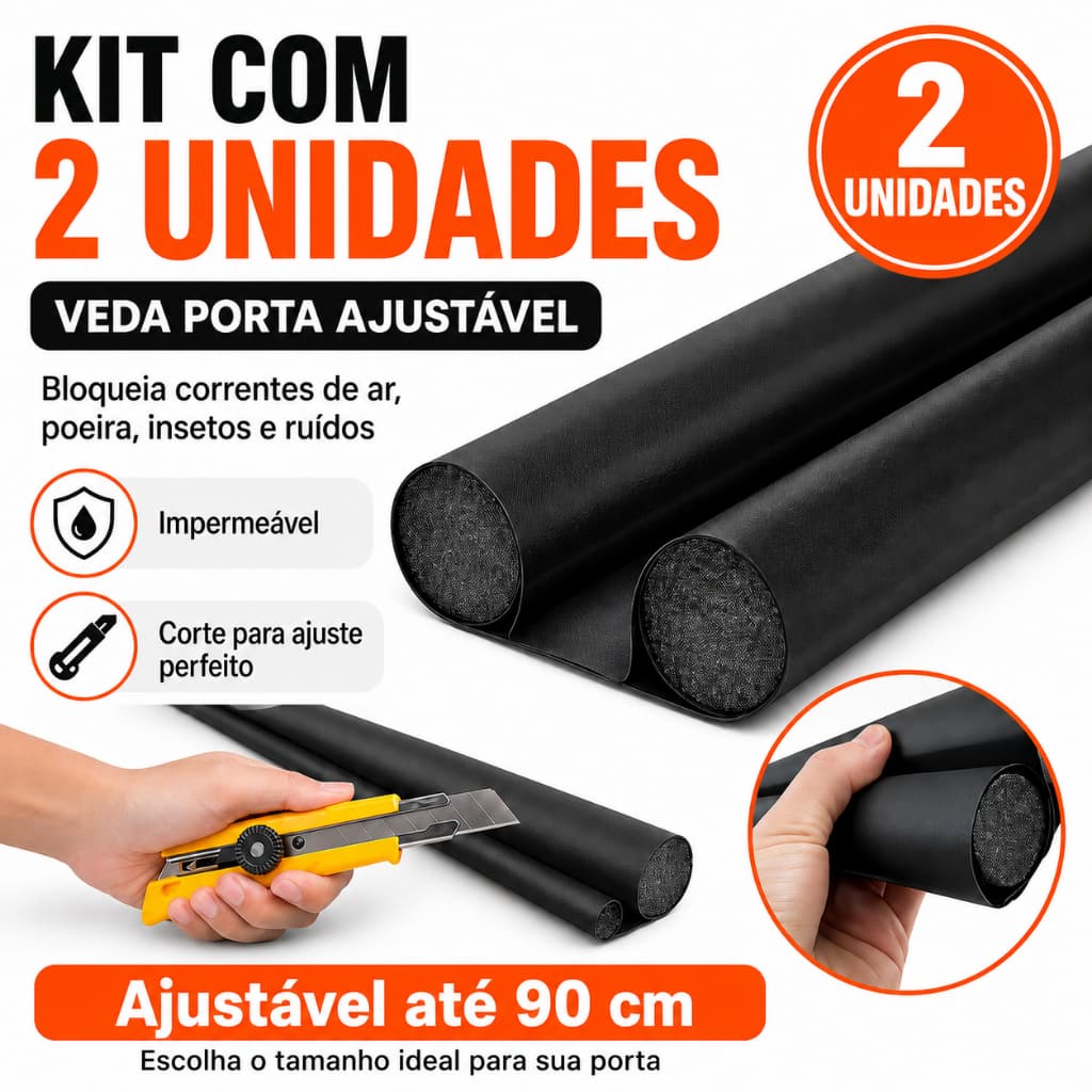 Kit 2 Unidades Veda Porta Rolinho Ajustável Protetor Impermeável 70 80 90 100 120 cm Contra Poeira e Insetos