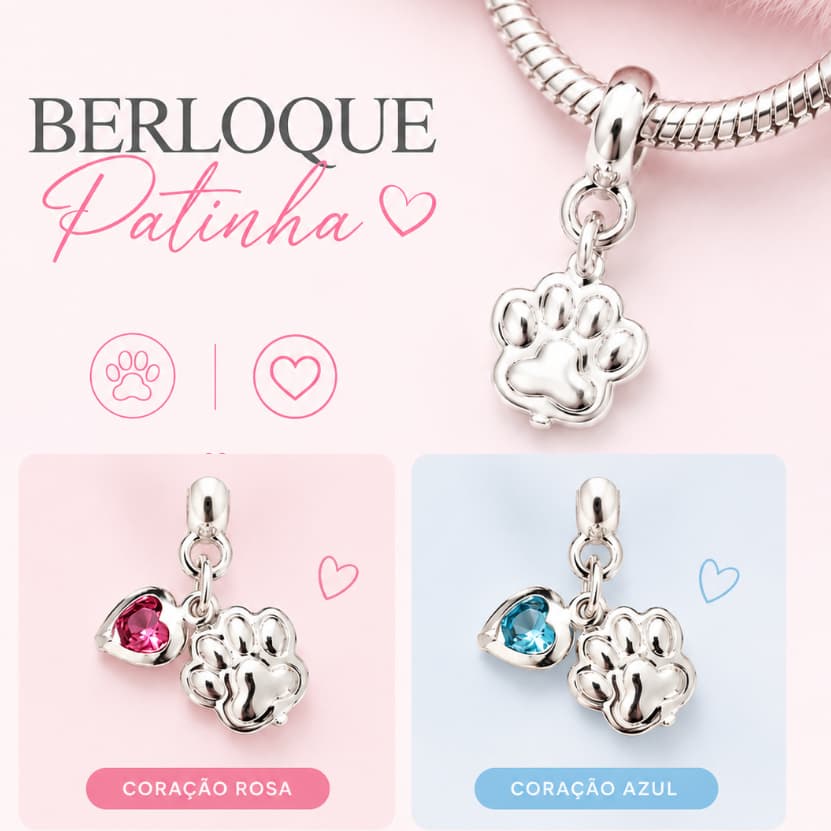 Berloque Patinha Pendurada Pet Cachorro Gato amor