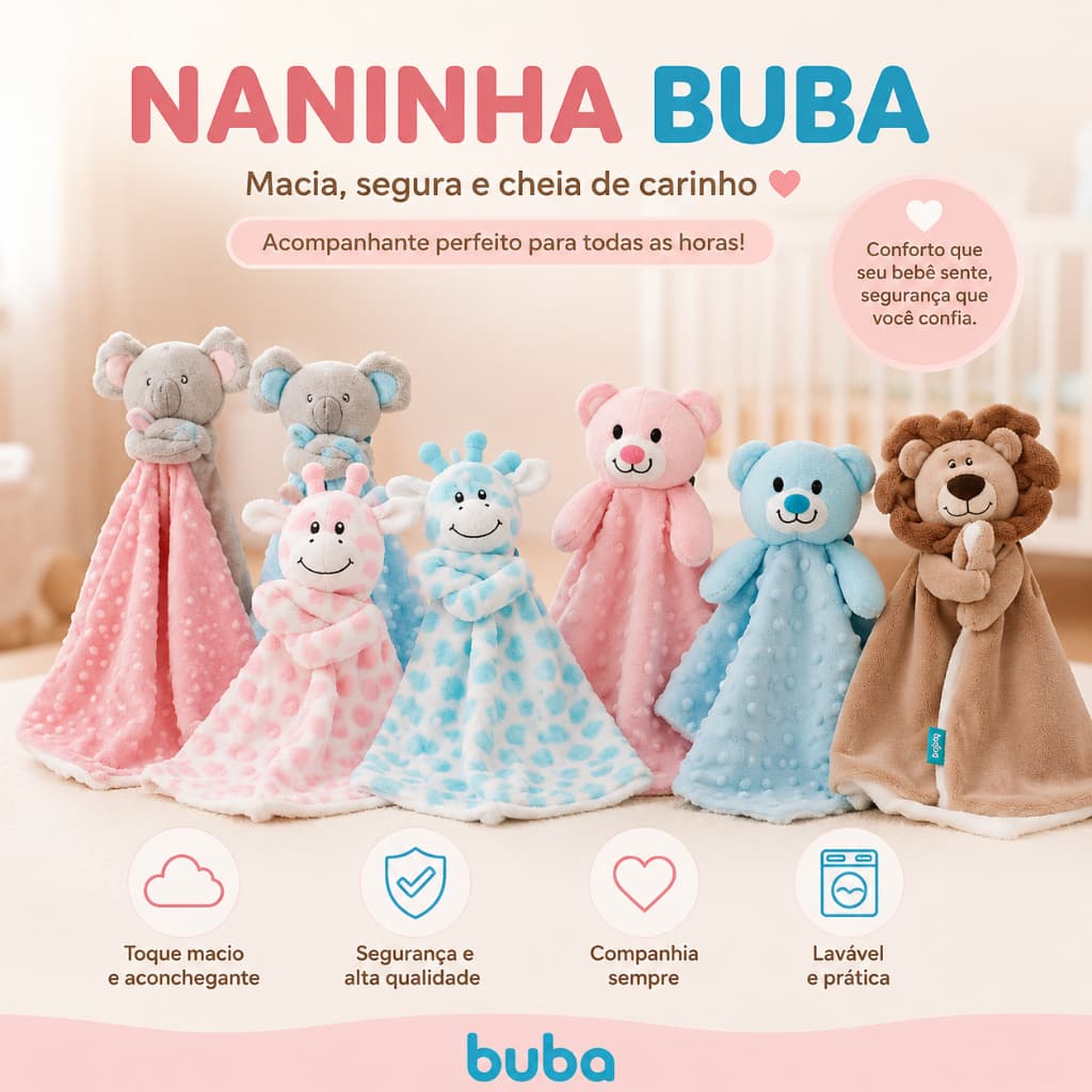 Naninha para bebe Paninho Dormir Bebê Neném C/ Ursinho Hipoalergênico