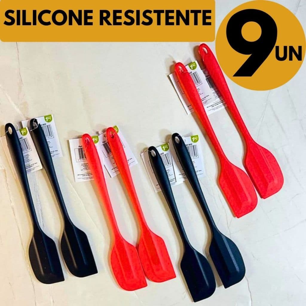Kit 9 Un Espátula Silicone Não Derrete Resistente Calor Uso Casa Restaurante Cozinha