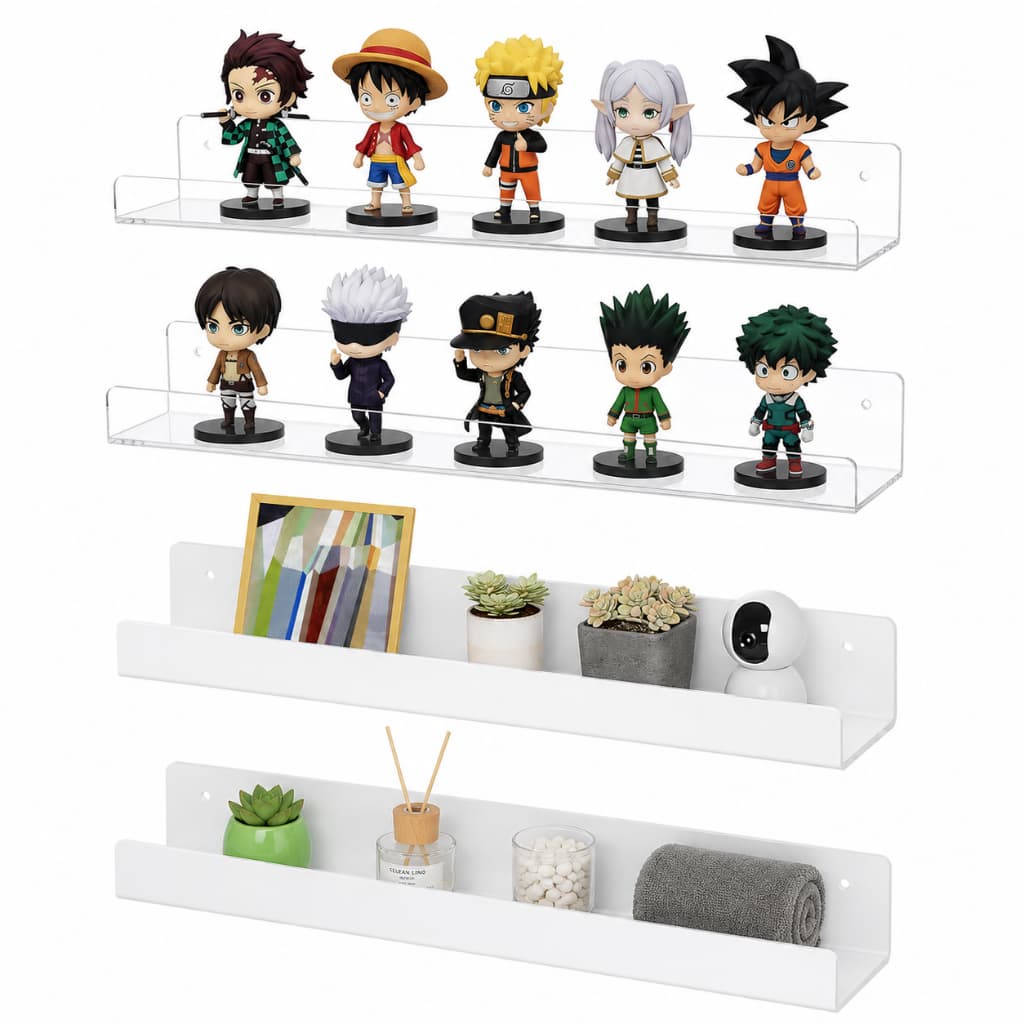 Kit 2 Prateleira Flutuante Em Acrílico 38 Cm Prateleira Multiuso para Action Figures e Livros de Parede
