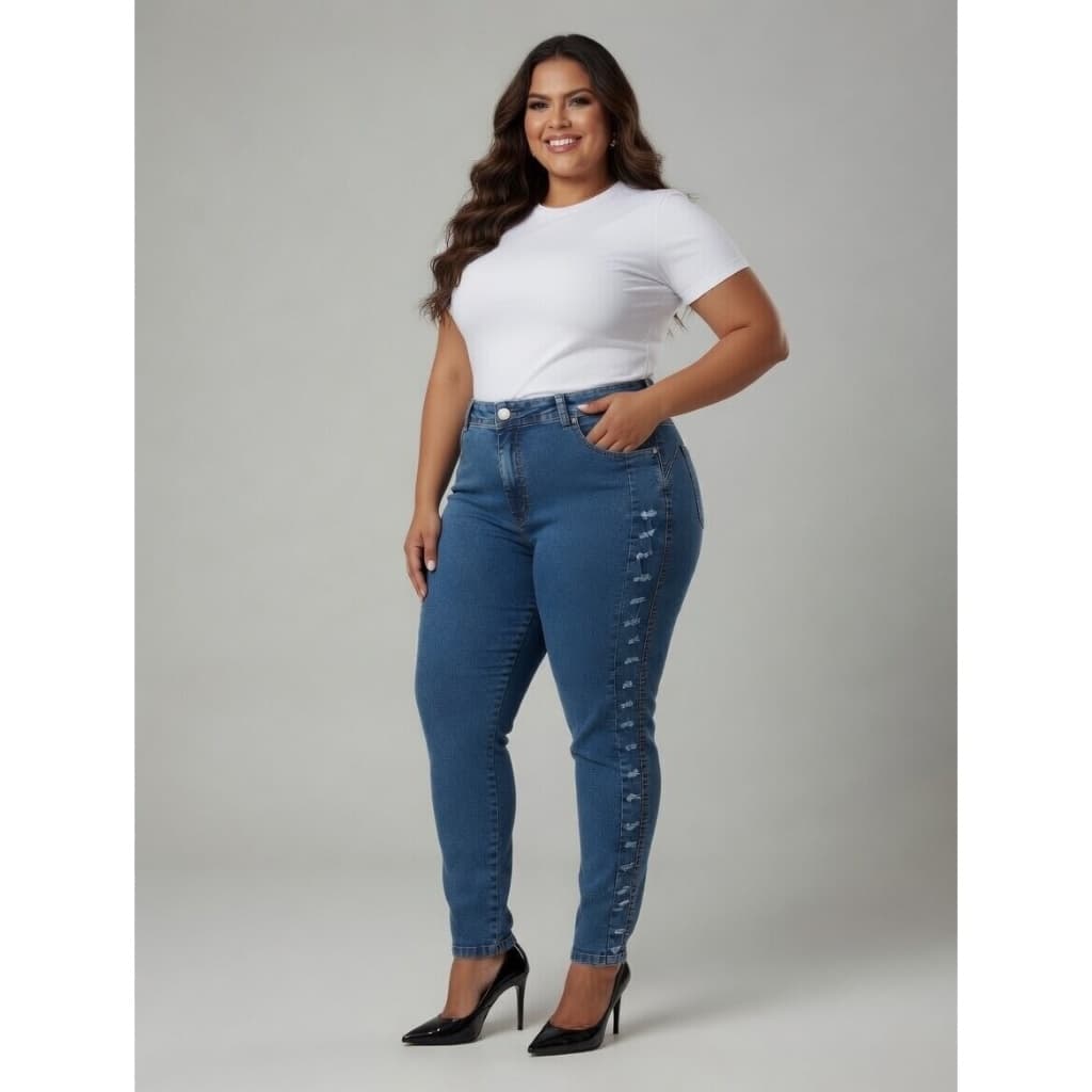 Calça Jeans Feminina Plus Size Cintura Alta Empina Bumbum