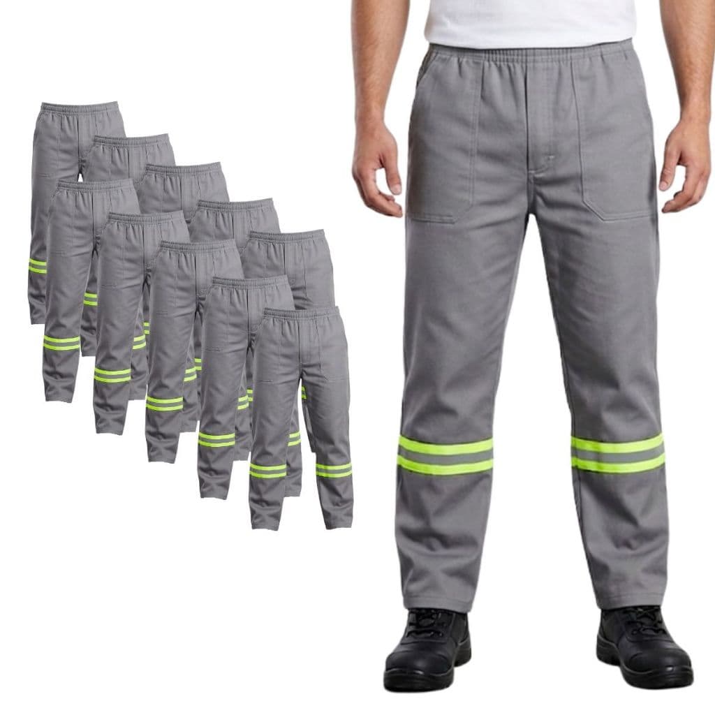 Kit 10 Calça Brim Cinza Masculina Operacional Faixa Refletiva