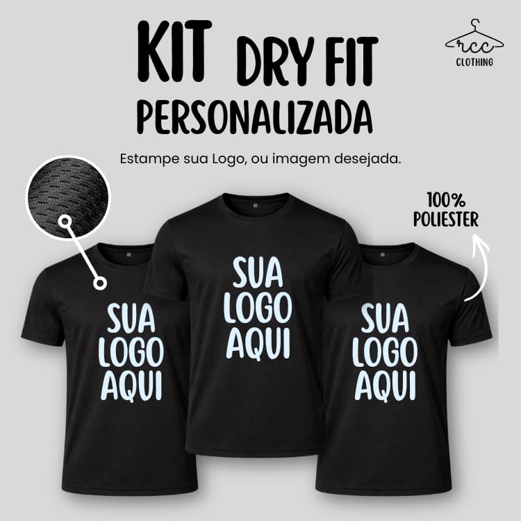 Kit Camiseta Dry Fit Poliéster Unissex Personalizada - Malha Esportiva e Uniformes