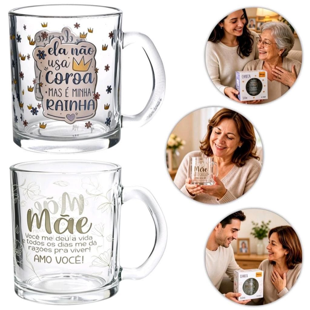 Caneca Vidro 320ml Dia das Mães Frases Presente Aniversário