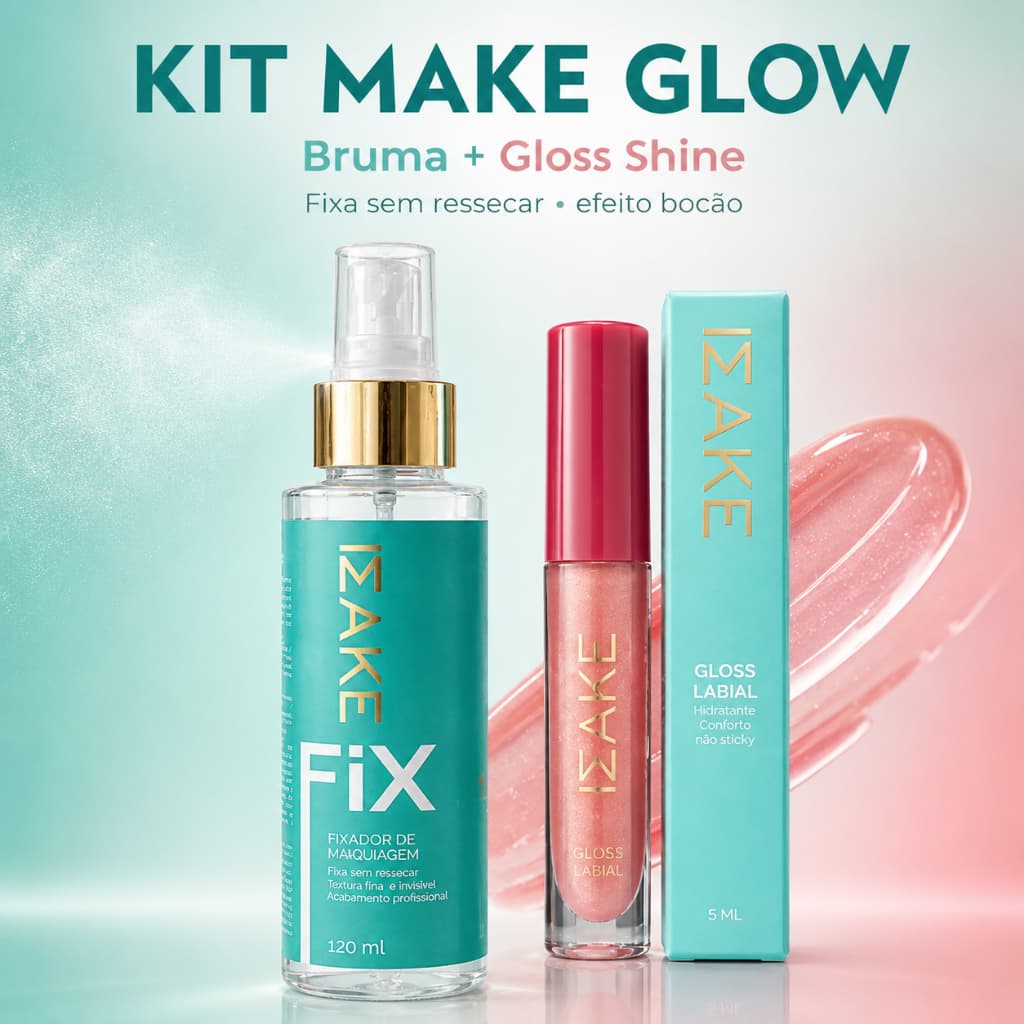 Kit Bruma Fixadora + Gloss Shine Efeito Bocão Brilho Intenso Make Glow