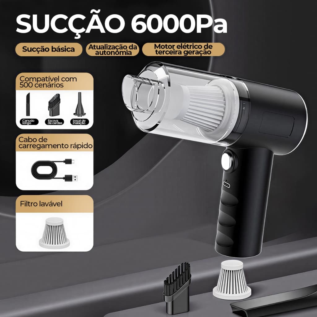 Mini Aspirador de Pó 3 em 1 Portátil, Sem Fio, Recarregável USB, Potente, Para Carro, Casa e Teclado