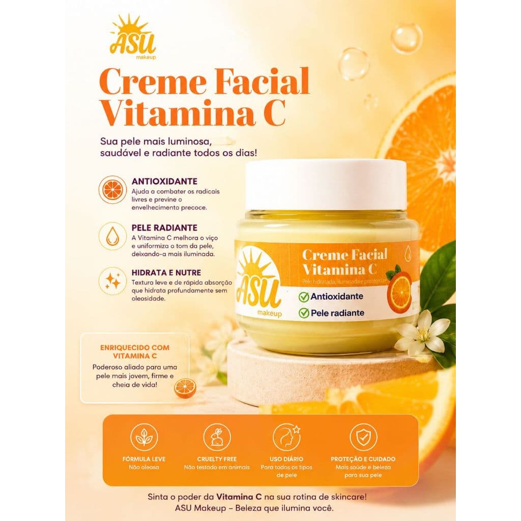 Creme Facial Vitamina C Hidratante Antioxidante Clareador 120ml ASU Makeup