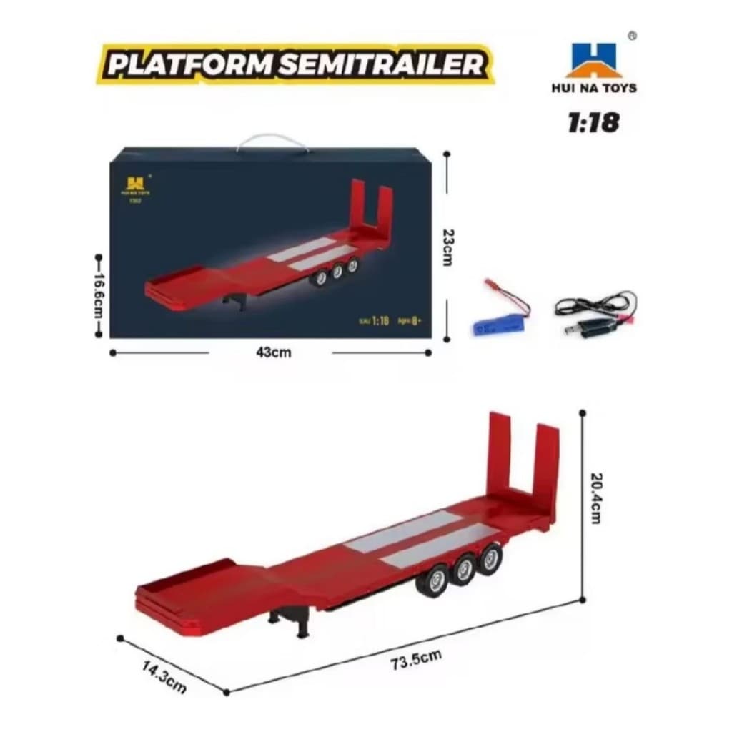 Carreta Prancha Rebaixada Huina 1502 1/18 Vermelho E Cinza