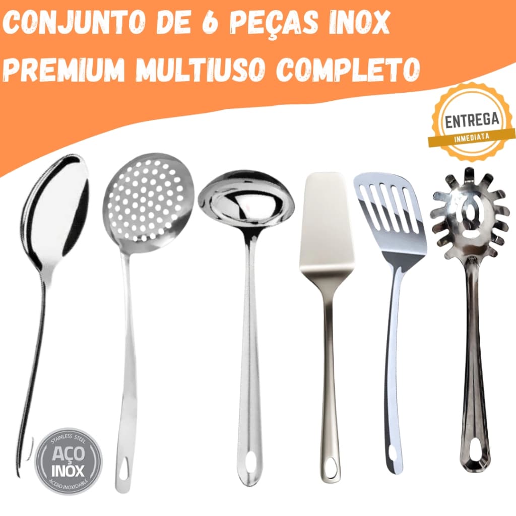 KIT CONJUNTO COMPLETO INOX 6 PEÇAS PREMIUM MULTIUSO RESISTENTE COZINHA RESTAURANTE BUFFET