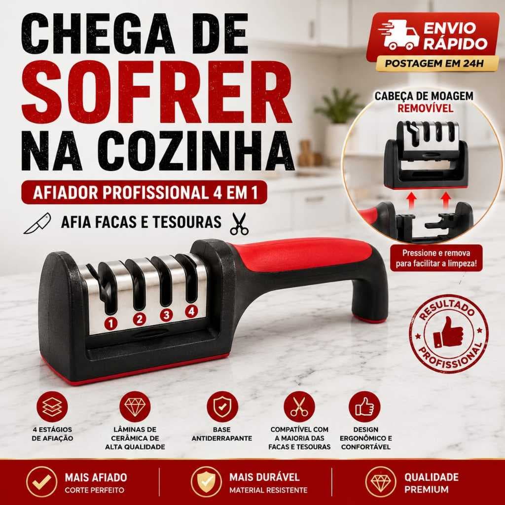 Afiador de Facas, Amolador Profissional 4em1 Facas,Tesouras,Serilhadas e Cutelos.Base Antiderrapante