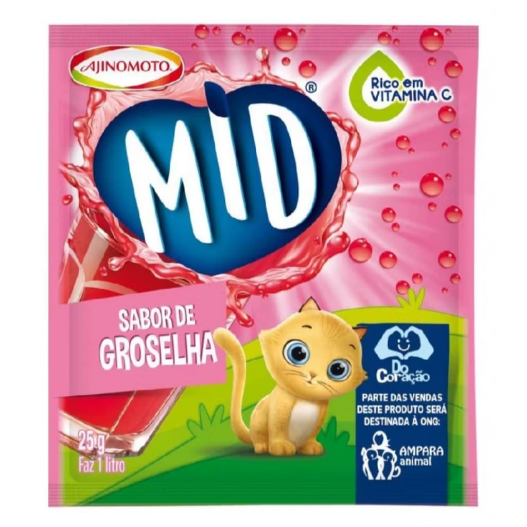 Refresco em pó MID sabor groselha 15 unidades20g faz 1 litro adoçado