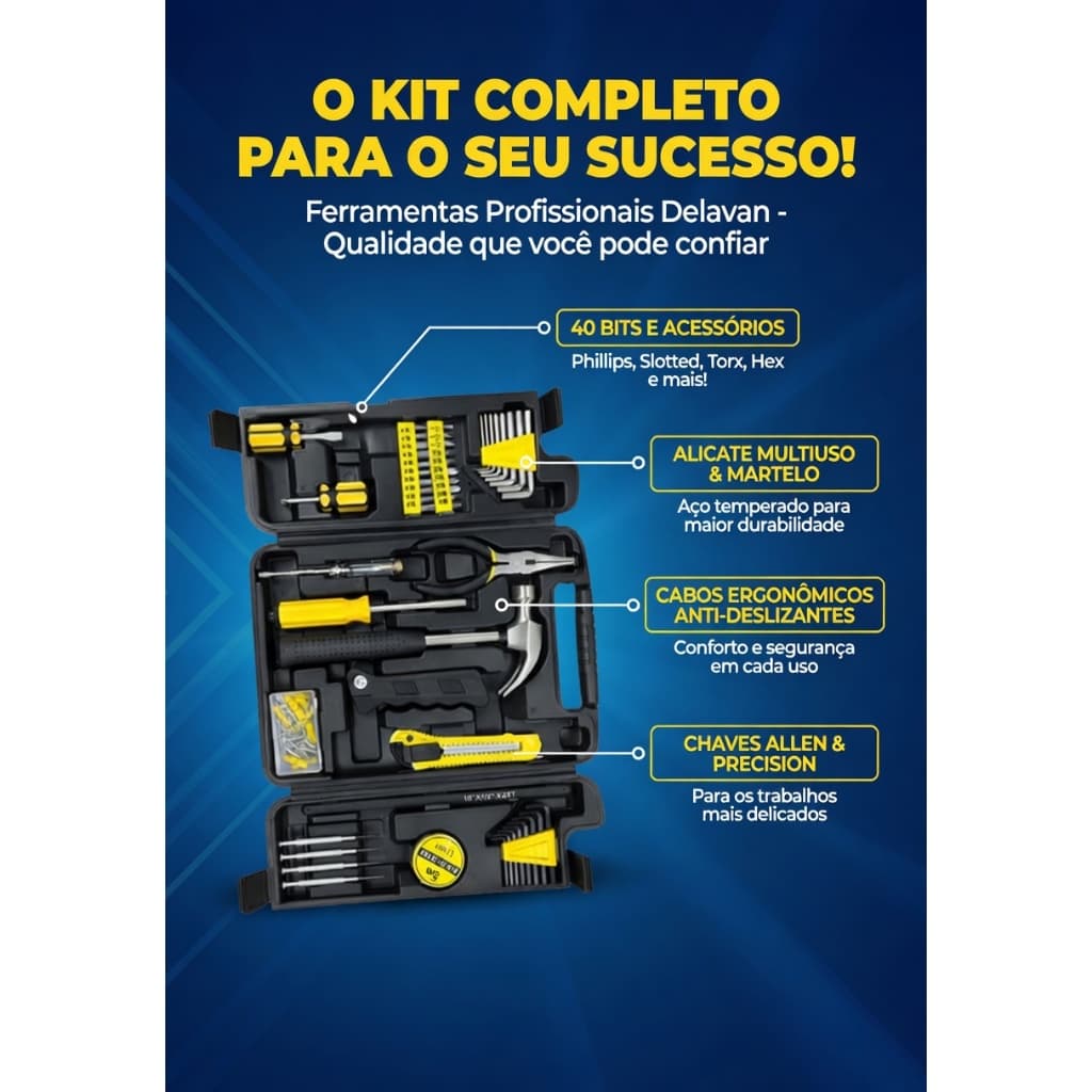 Maleta de Ferramentas 200 Peças Black Bull Kit Completo Organizado para Reparos 200 Peças Dia a Dia