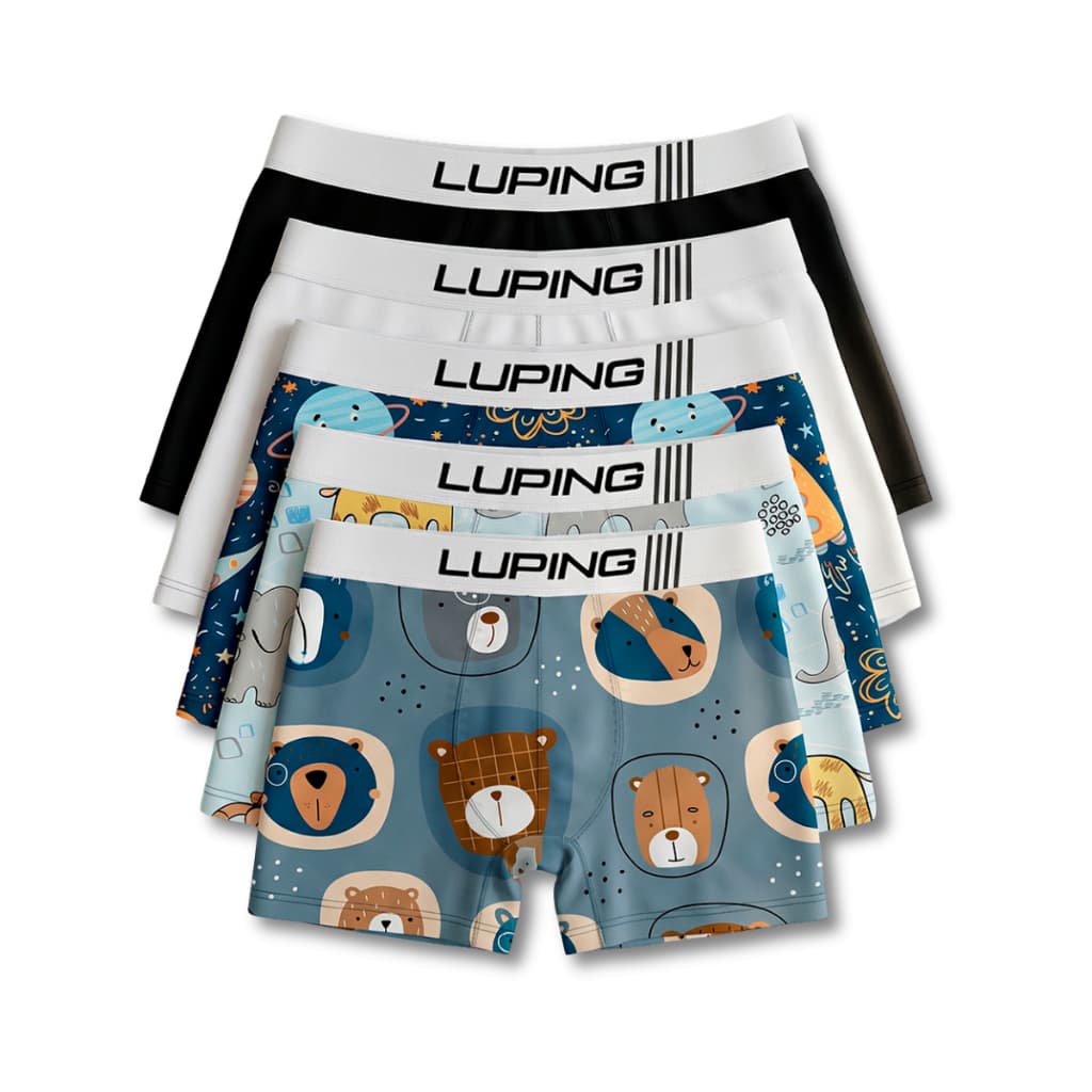Kit 5 Cuecas Boxer Infantil Forro 100% Algodão Microfibra Confortável Lisas e Estampadas Sortidas