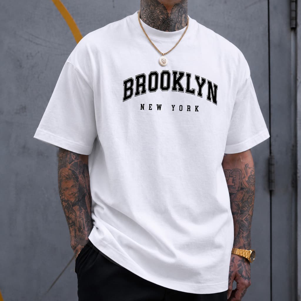 Camiseta Masculina BROOKLYN bco 100% Algodão malha 30.1