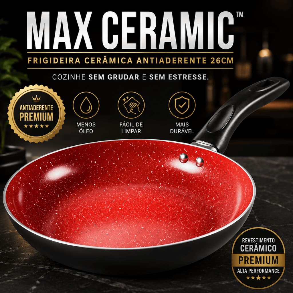 Frigideira Antiaderente Ceramica 26cm Max Ceramic - Duravel Facil De Limpar Alta Qualidade
