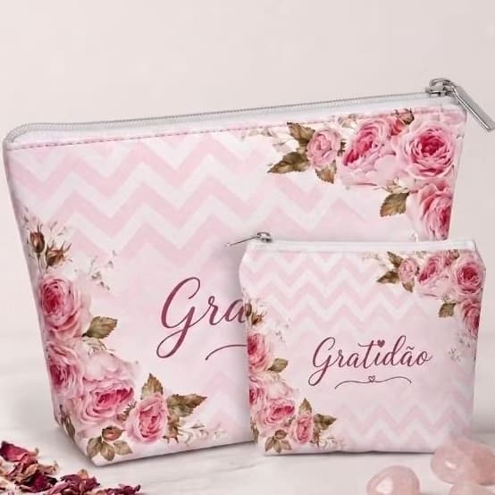 Kit Necessaire Feminina Gratidão Bolsa de Mão + Porta Moedas