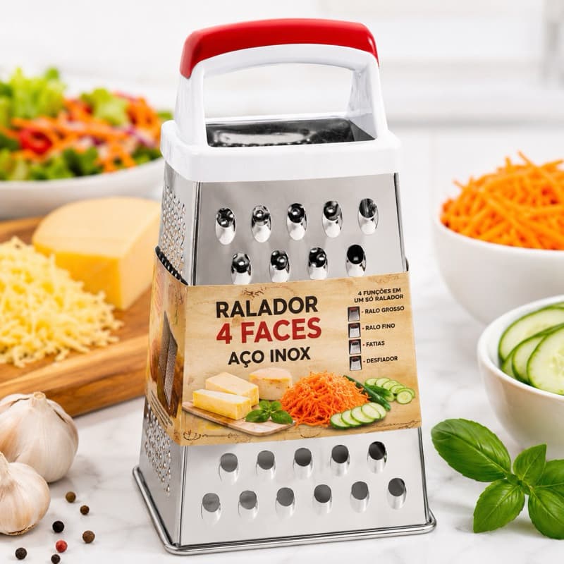 Ralador 4 Faces Aço Inox Multifuncional Ralador de Queijo Legumes Cozinha Resistente