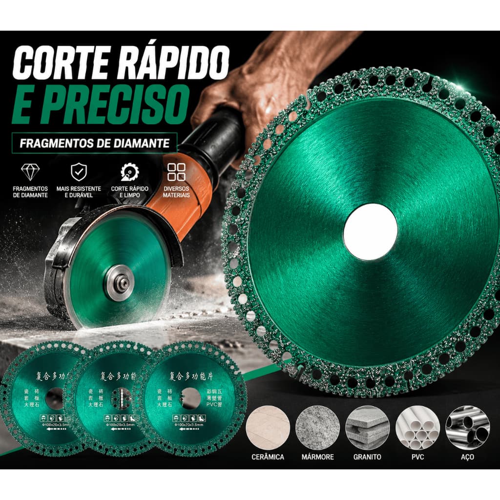 6 Em 1 Disco De Corte Com Diamante Lâmina De Serra Multifuncional 100mm Para Azulejo Cerâmico Metais e PVC