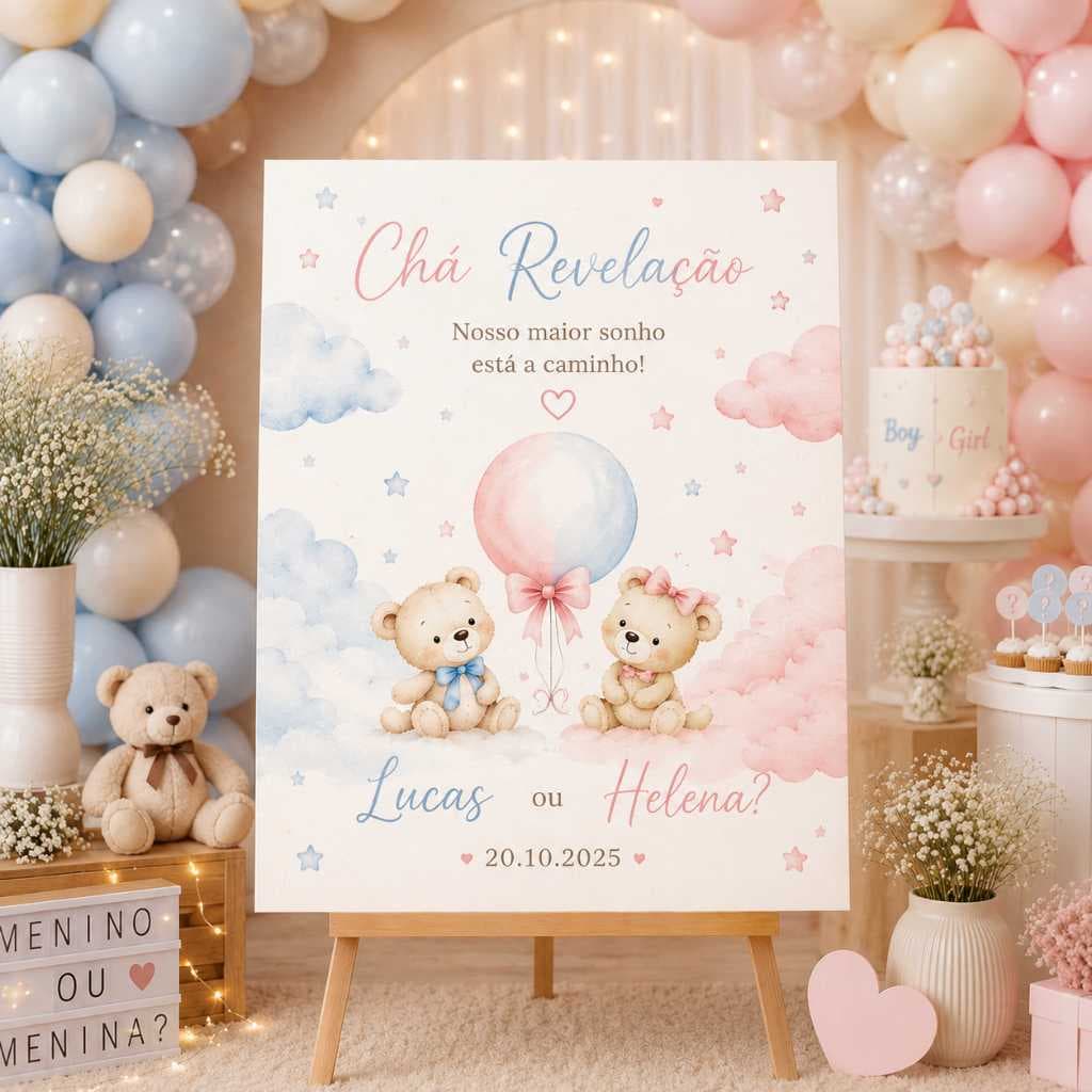 Quadro Para Festa Chá Revelação Infantil Menino Menina Minimalista Boho