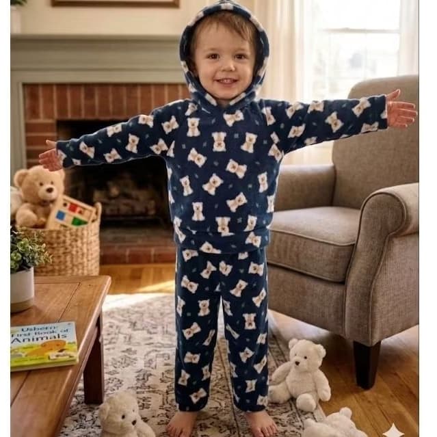 Conjunto de pijama soft com capuz fechado, Pijama para criança varias estampas