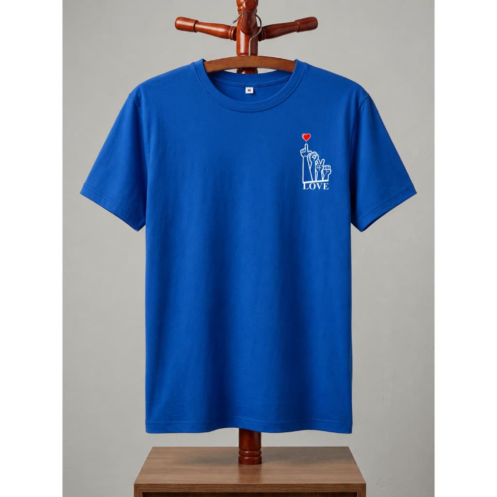 LOVE em LIBRAS Camiseta Poliéster Viscose Azul Amor Inclusão Básica Casual Estilo Moda Homem Mulher Adulto Conforto DTF