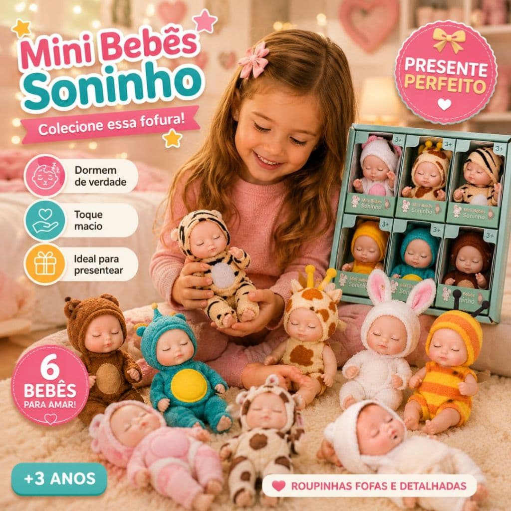 Kit 6 Mini Bebês Soninho Bonecas Fofinhas Infantil Coleção Presente Menina Bebê Dormindo