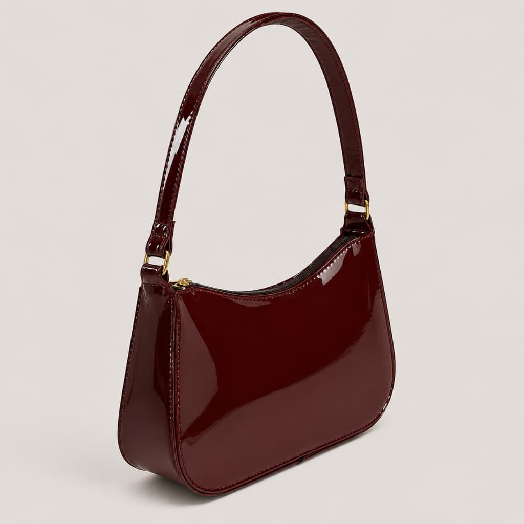 Bolsa Meia Lua Baguete Verniz Feminina Elegancy Luxo Ombro Fashion