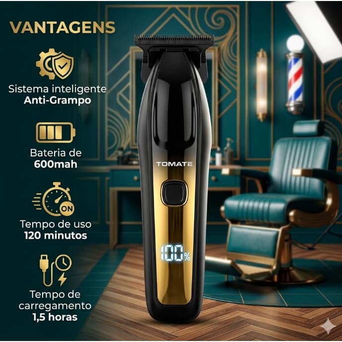 Máquina de Acabamento Profissional Sem Fio  MAG-1969 Aparador de Barba e Cabelo com Visor LED