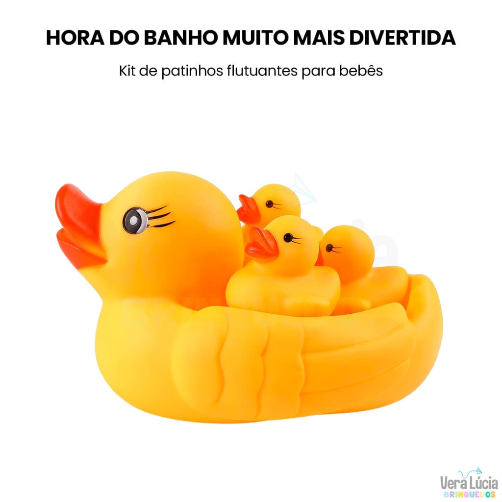 Patinho de Borracha Brinquedo de Banho Bebe Flutuante Kit Com 4 Patos Macio Infantil Para Banheira
