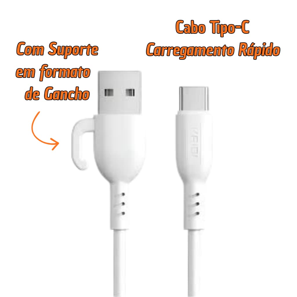 Cabo Usb-c 1m Kaidi Com Suporte Em Formato De Gancho