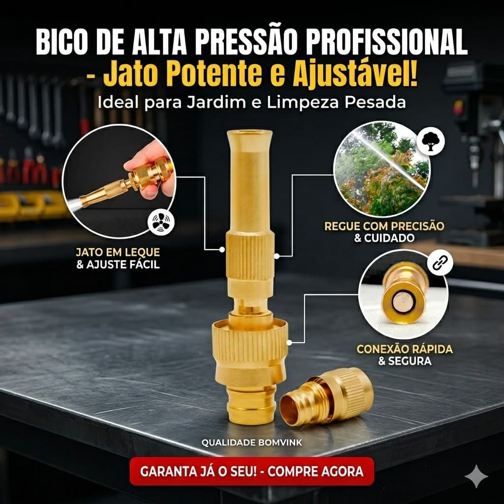 Bico Esguicho de Alta Pressão Para Mangueira com Jato Em Leque e Direto Potente e Ajustável