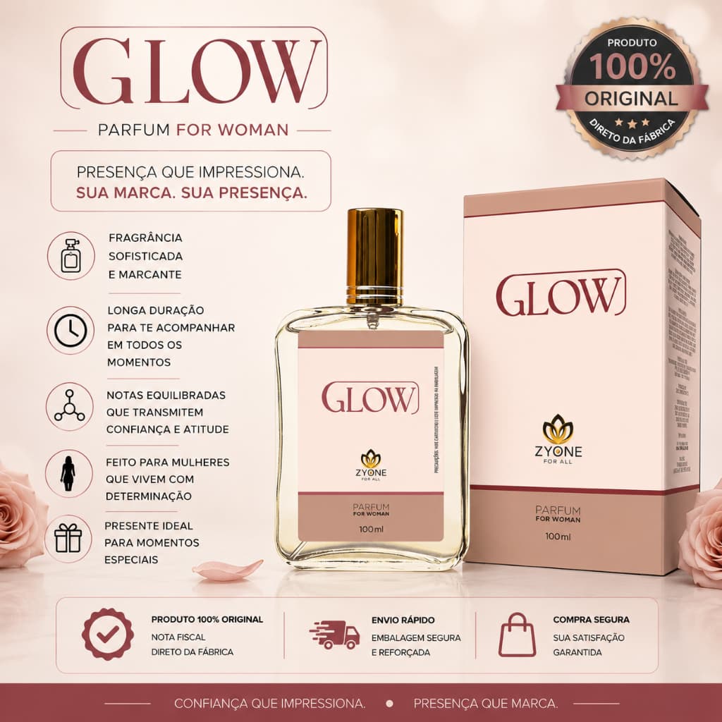 Perfume Glow Zyone Feminino Alta Fixação 25% de Essência Importada Parfum