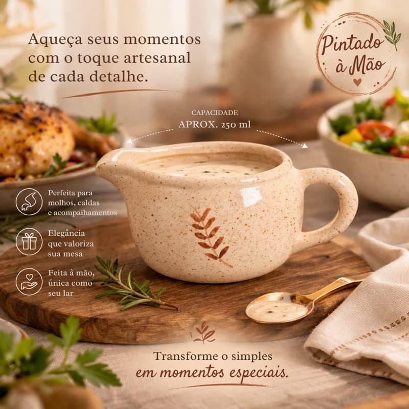 Molheira Cerâmica 250ml Pintada à Mão Artesanal Caldas Porta Molho Mini Jarra Cumbuca com Bico Mesa Posta Decoração