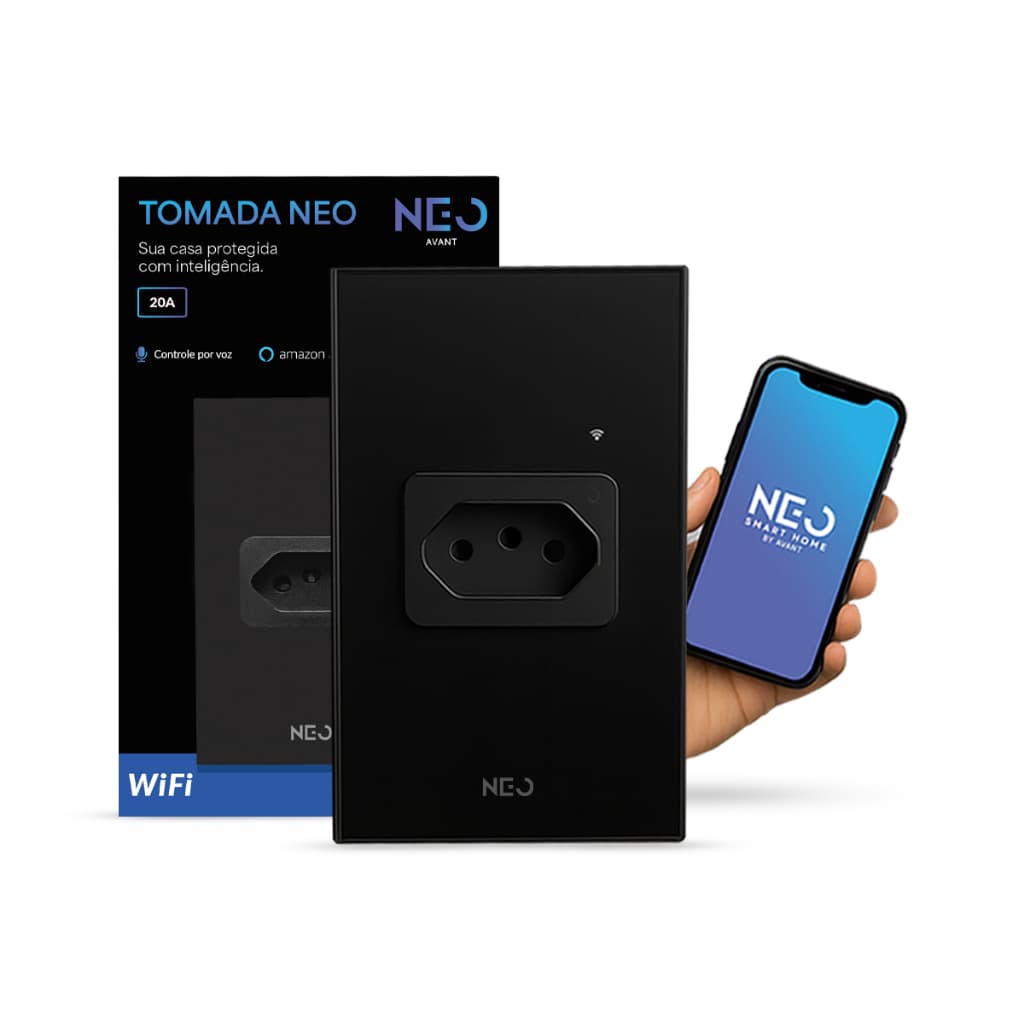 Kit 8 ou 10 Tomadas Inteligente Smart Wi-fi 2.4 GHz 20A Bivolt Preto Avant Neo