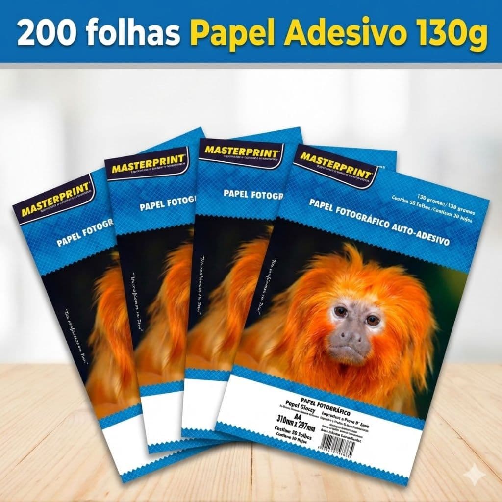 200 Folhas Papel Fotográfico Adesivo A4 130g 200 Folhas Masterprint Excelente para Personalizados e Brindes