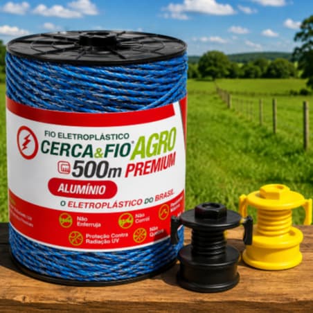 Kit Fio Eletroplástico Alumínio 15x06 500 M + 100 Isoladores Roldana Cerca Elétrica Rural Gado Alta Resistência