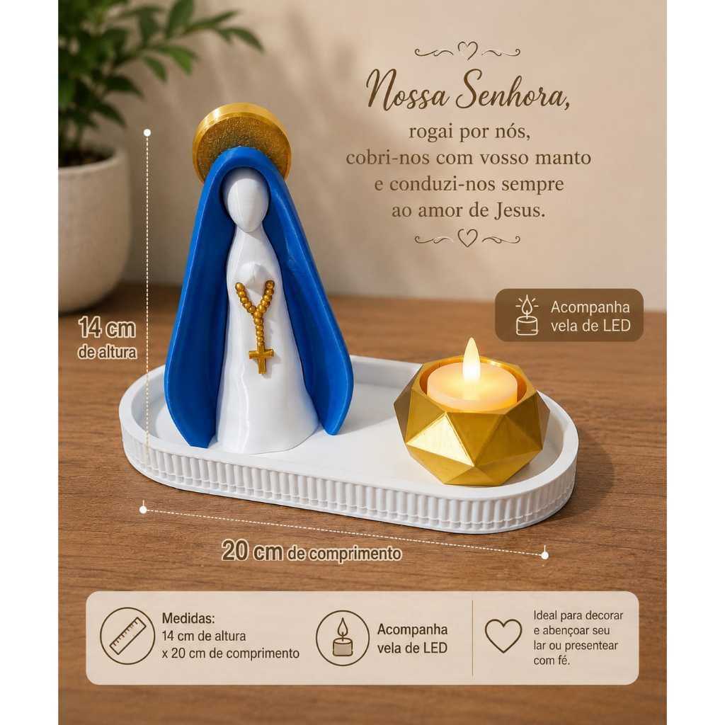 kit Nossa Senhora minimalista com bandeja e vela