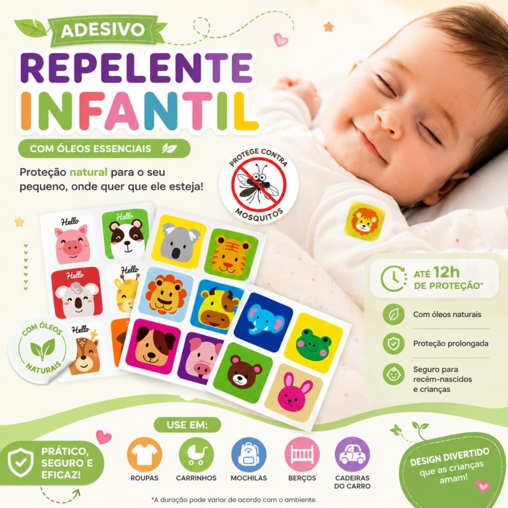 kit 36/72/144/288 Adesivos Altocolante Repelente Infantil Bebê Proteção Contra Mosquitos Dengue